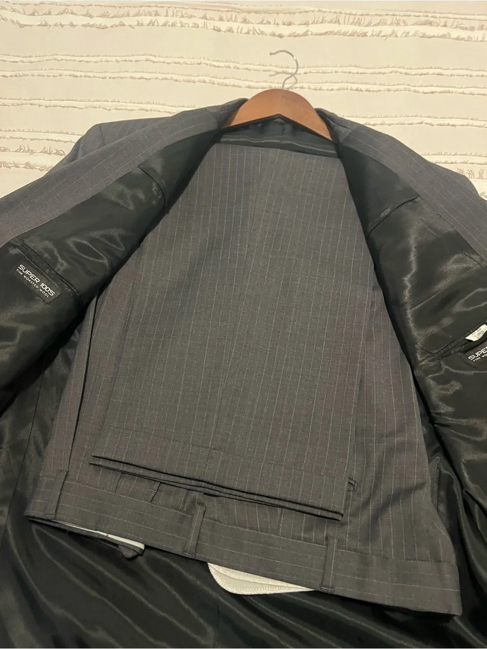 Men's Double-Breasted Pinstripe Suit Jacket in Charcoal